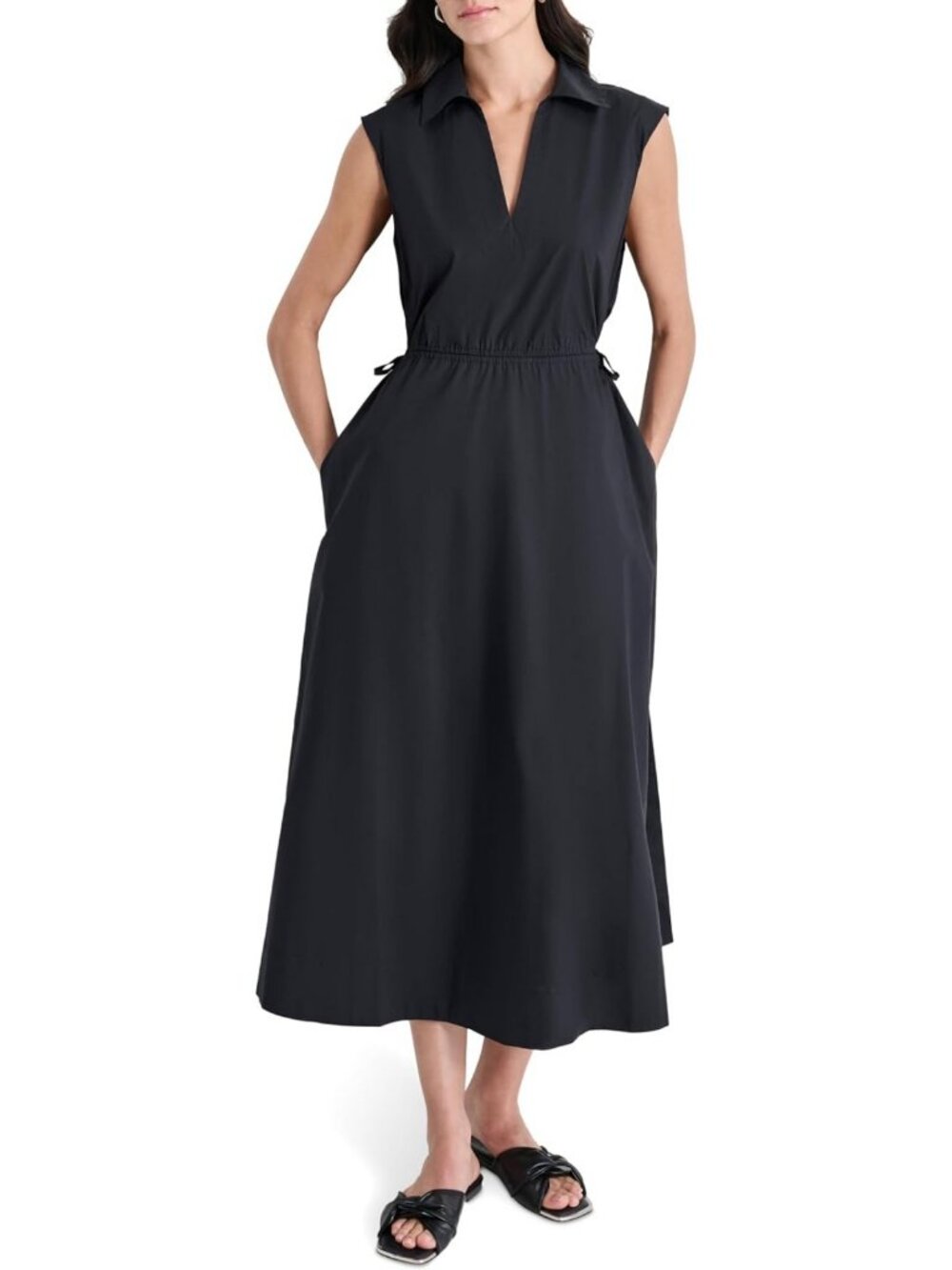 Chic Women's V-Neck Midi Dress with Trendy Back Cut Out - Perfect for Any